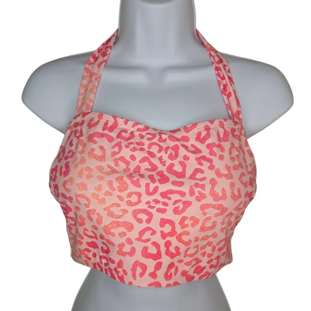Cupshe NWT Pink Leopard Print Halter Bikini Top MEDIUM